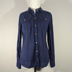 Lilly Pulitzer Navy Camp Cruiser Button‎ Down Cotton Blouse Women's Size 2